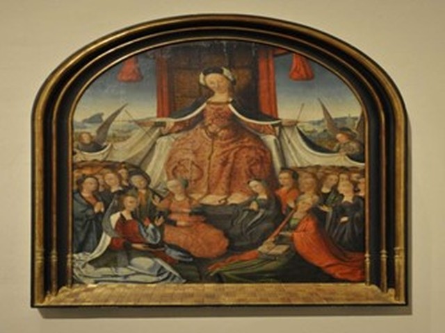 Hl. Ursula als Schutzmantel Madonna, Malerei auf Holz, Nördliche Niederlande, um 1495, heute Museum Schnütgen, Köln